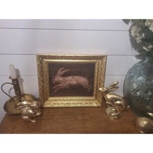 Vintage ornate gold wood frame with new canvas white rabbit print